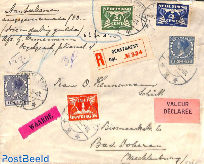 Registered letter with declared value from Oegstgeest to Bad Doberan