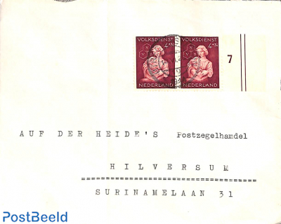 Letter from Utrecht to Hilversum with Winter Aid stamp pair