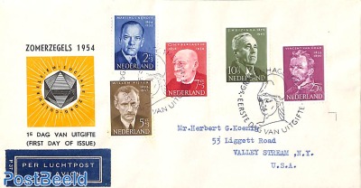 Famous persons 5v, FDC, closed flap, typed address