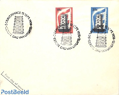 Europa 2v, FDC, on normal cover with special FDC cancellation (officially not allowed)