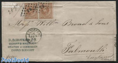 Letter from Dorecht to Falmouth, with pair of NVPH No. 23K