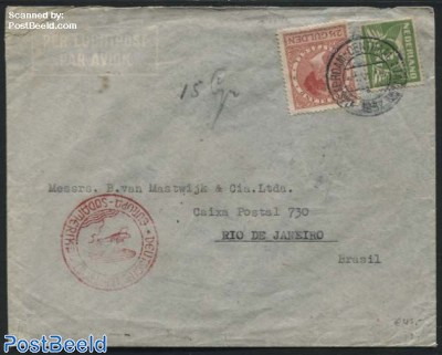 Airmail letter to Rio de Janeiro. Postmark: Deutsche luftpost Europa-Suedamerika