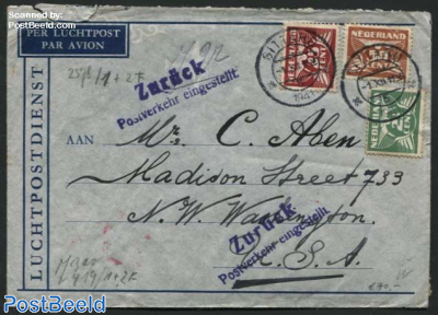 Letter from Sittard to USA, Returned due to broken postal connection