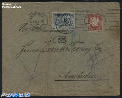 12.5c Michiel de Ruyter postage due stamp on letter from Bavaria to Amsterdam
