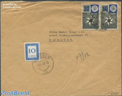 Envelope from Cuyk aan de Maas to Nijmegen, postage due 10 cent