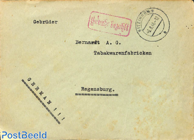 Gebühr bezahlt card from KITZINGEN to Regensburg