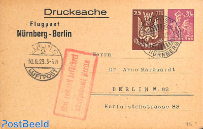 Airmail postcard 20+25m Nürnberg-Berlin