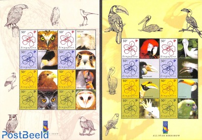 2 sheets with personal stamps, birds