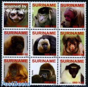 Primates 9v, sheetlet