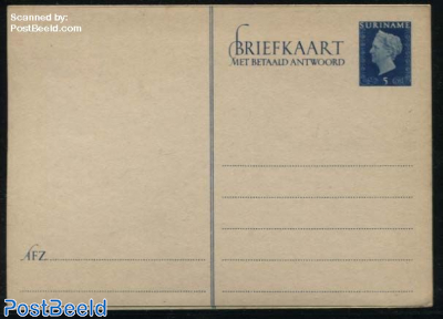 Reply Paid Postcard  5/5c blue