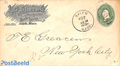 Envelope 2c from SALEM to N.Y., L/.G. Straw & Co. Boots & Shoes