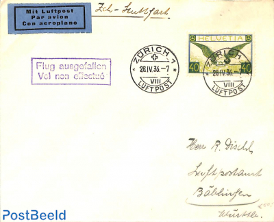 Airmail letter, cancelled flight 