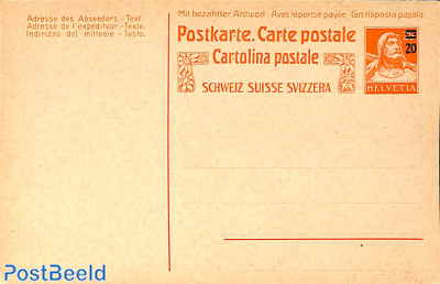 Reply paid postcard 20 on 25/ 20 on 25c blue overprint