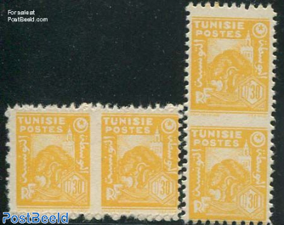 30c yellow, 2 pairs imperforated between stamps
