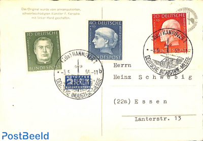 Postcard with special postmark DEUTSCHE INDUSTRIE-MESSE (pinholes in card)