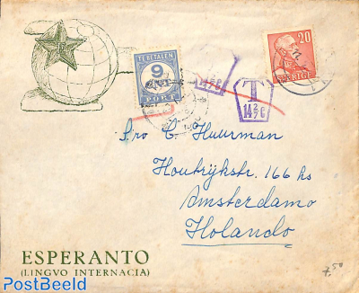 Letter to Amsterdam, dutch postage due 9c.
