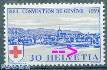 30c, Plate flaw, 2 lines on E in HELVETIA