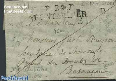 Folding letter from Zwitserland to Besancon, France