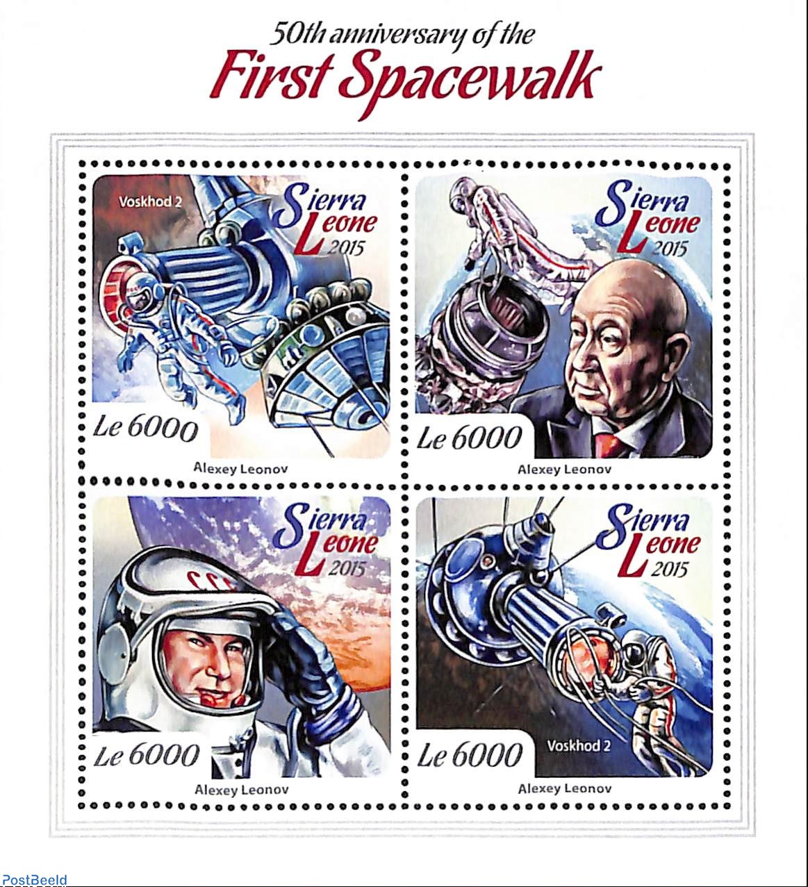 Briefmarke 2015, Sierra Leone 50th anniversary of the first spacewalk ...